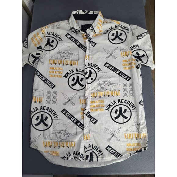 Naruto Other - Naruto Shippuden Ninja Academy Hidden Leaf Village Graphic Button-Up Shirt Med